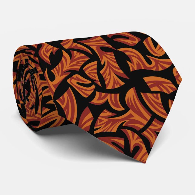 Motif tribal Orange Brown Cravate noir (Roulé)