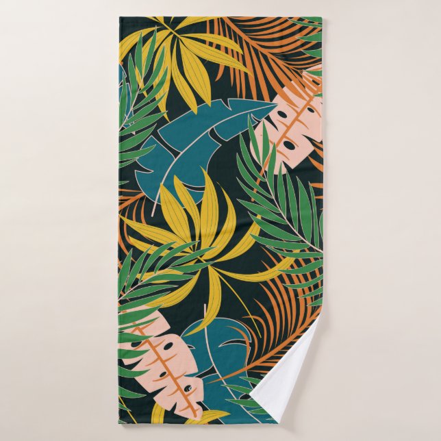 Motif tropical d'été transparent avec jaune vif (Serviette de bain)
