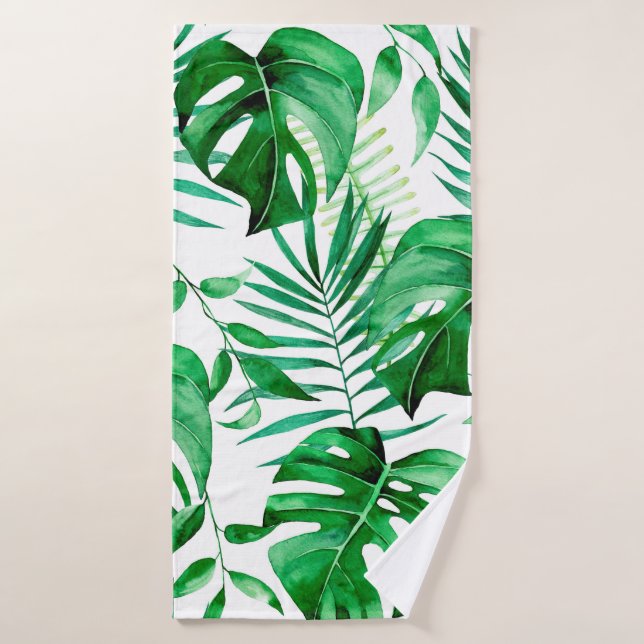 Motif tropical feuille vert (Serviette de bain)