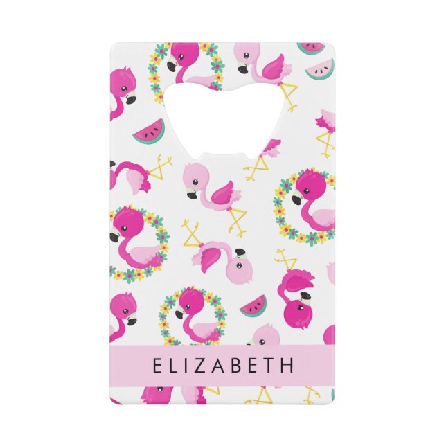 Motif tropical, Flamants roses, Fleurs, Votre Nom (Devant)