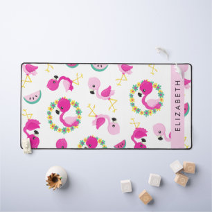Motif tropical, Flamants roses, Fleurs, Votre Nom