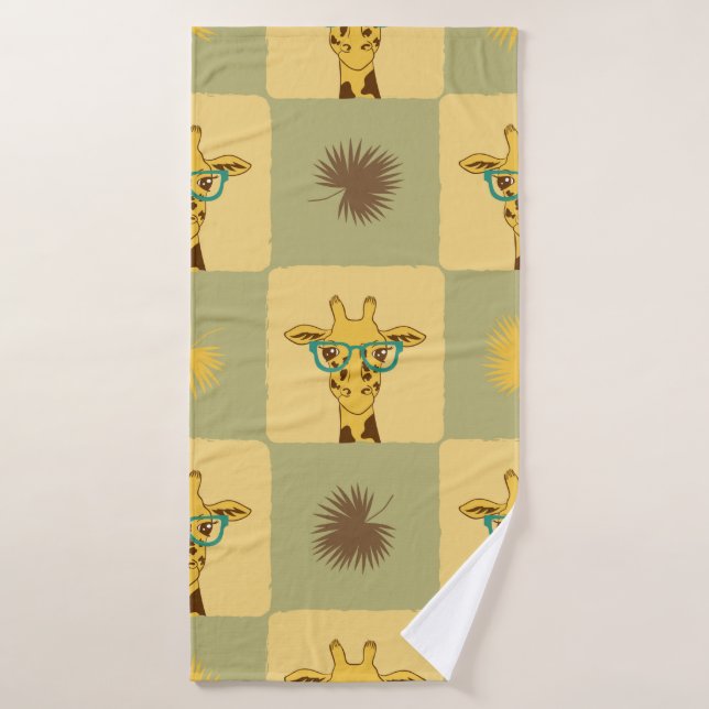 Motif tropical sans couture avec girafe et palme l (Serviette de bain)
