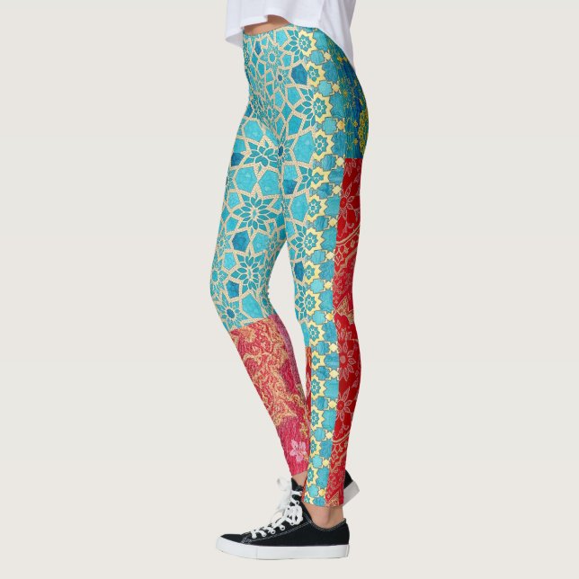 Motif Turquoise Rouge ORIENTAL - Leggings  (Gauche)