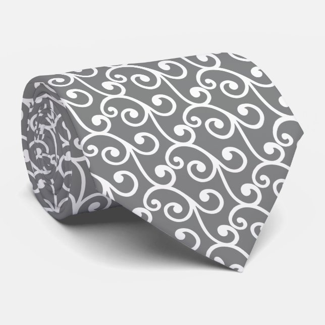 Motif vectoriel tourbillon blanc sur cravate grise (Roulé)