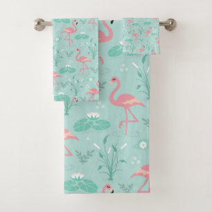 Motif vert Flamants roses rose Pastel