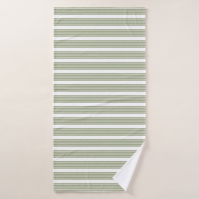 Motif vert olive et blanc cinq bandes (Serviette de bain)