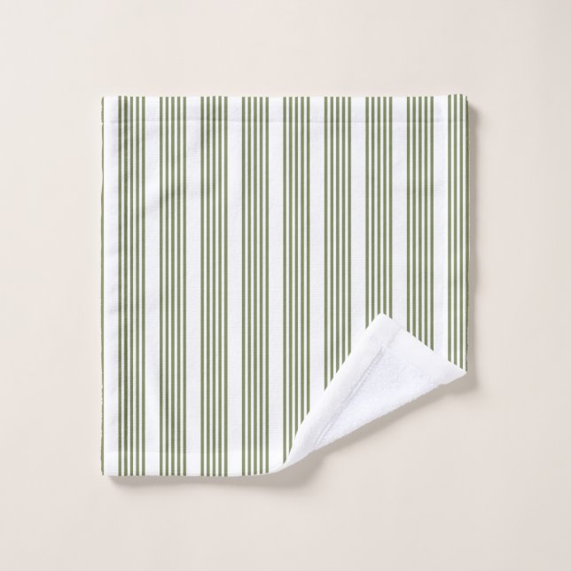 Motif vert olive et blanc cinq bandes (Gant de toilette)