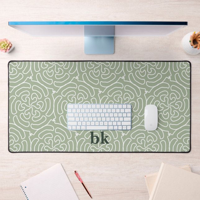 Motif vert sauge moderne monogrammé (elegant sage green with monogram desk mat)