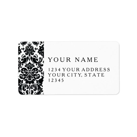 Motif vintage blanc noir élégant de damassé étiquette d'adresse