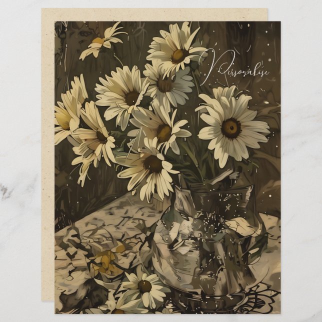 Motif vintage Daisy Floral Sepia Scrapbook Paper (Devant / Derrière)