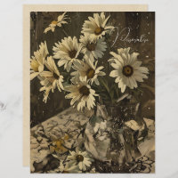 Motif vintage Daisy Floral Sepia Scrapbook Paper