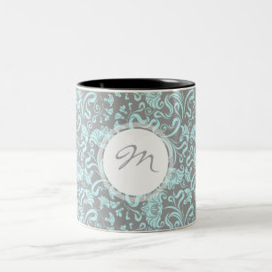 Motif vintage Floral Gris Bleu Monogramme Mug