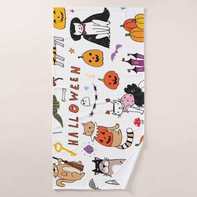 Motif Vintage Halloween Cats (Serviette de bain)