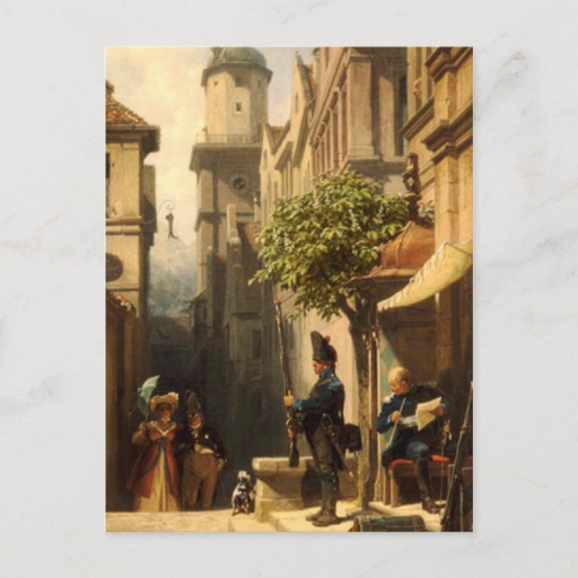 Motif vintage - Il arrive - Carte Postale Spitzweg (Devant)