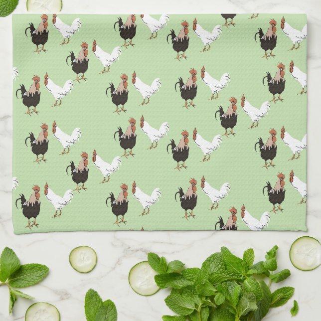Motif vintage poulets sur les serviettes de cuisin (Plié)