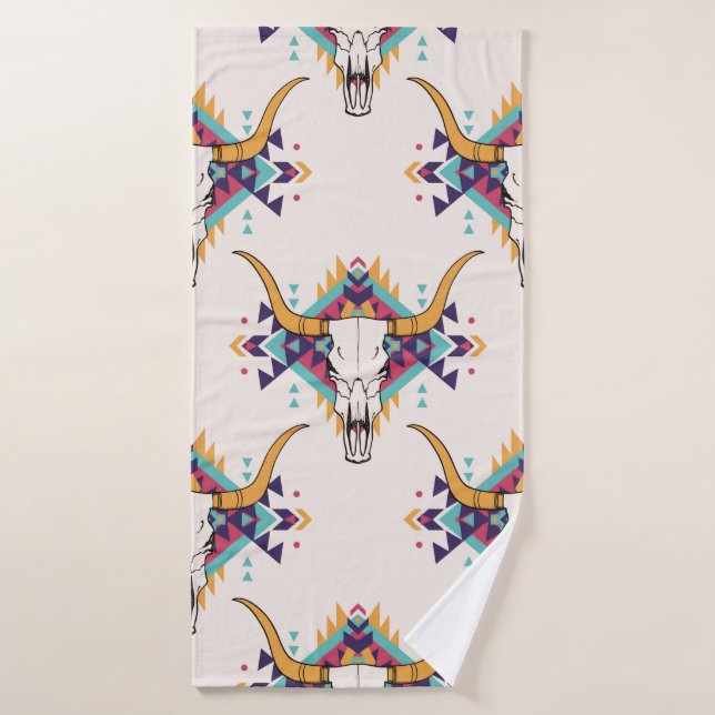 motif vintage sans couture tribale avec crâne taur (Serviette de bain)
