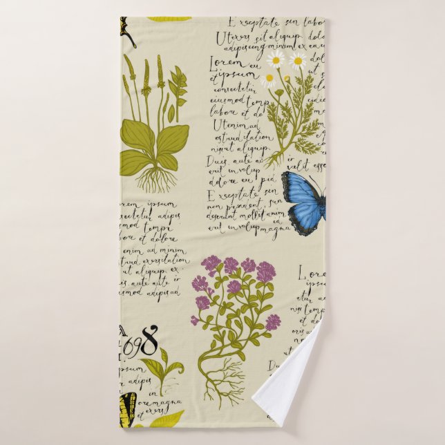 motif vintage transparent avec texte manuscrit Lor (Serviette de bain)