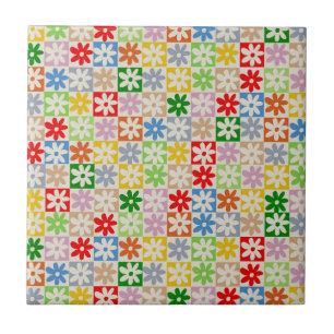 Motif Y2K Fleur Carreaux Gras Coloré