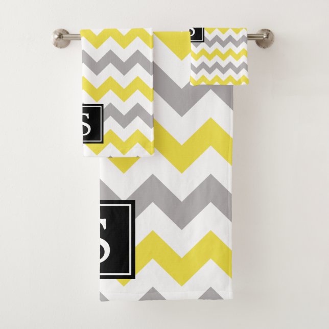 Motif Zigzag, Chevron, Jaune, Gris, Monogramme (En situation)