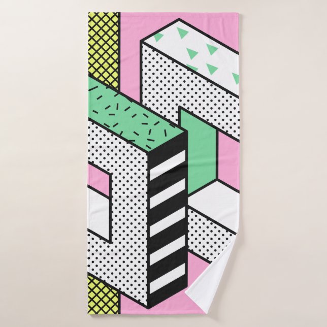 Motifs Abstraits Memphis sans joint avec géométrie (Serviette de bain)