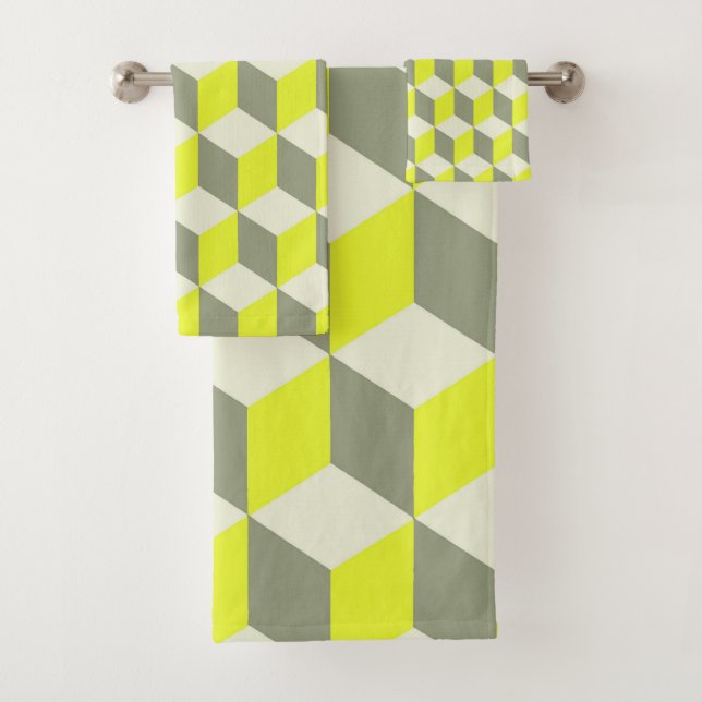 Motifs de cube isométrique jaune et gris sous les  (En situation)