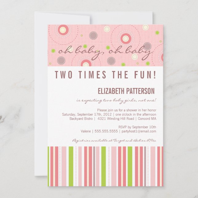 Motifs de Fun Twin Girl Baby shower Invitation (Devant)