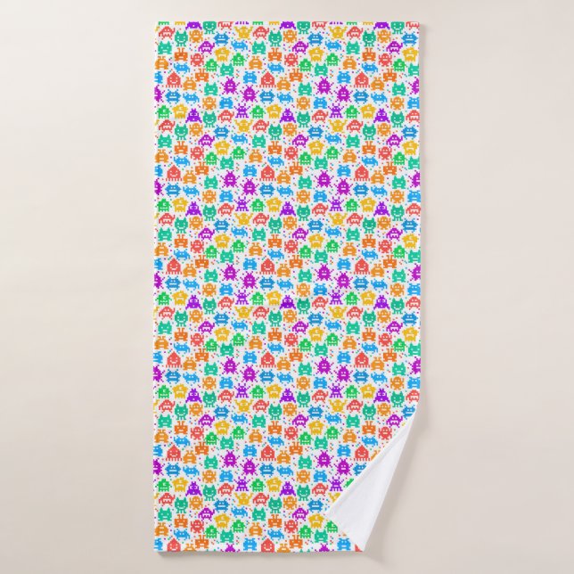 Motifs de monstres pixelisés colorés mignons (Serviette de bain)