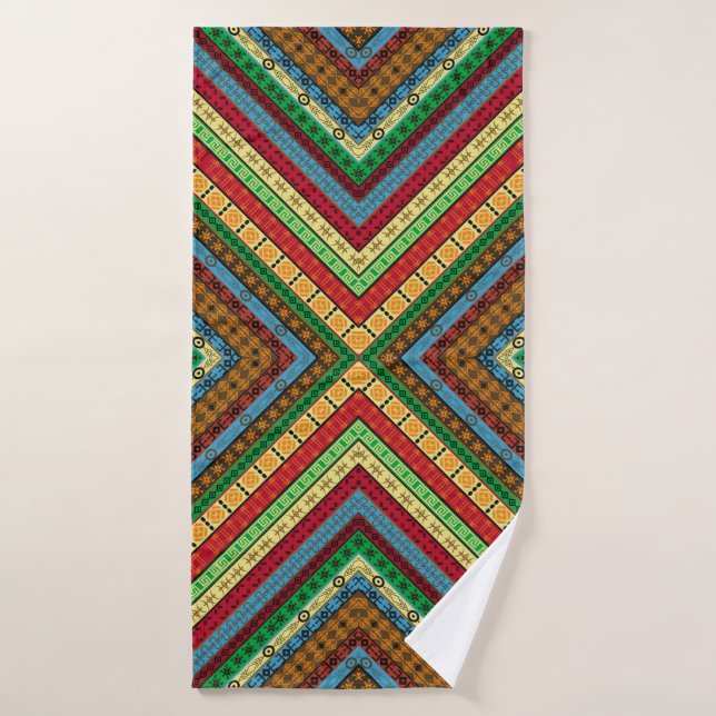 Motifs et symboles géométriques africains colorés (Serviette de bain)