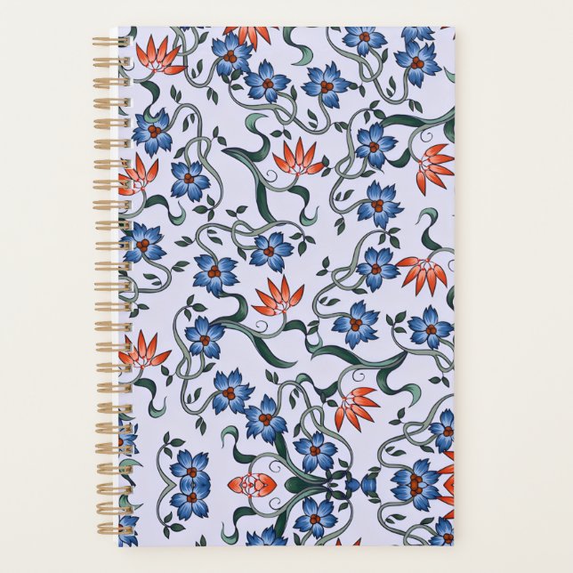 Motifs floraux bleus vibrants avec vignes vertes (Devant)