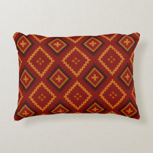 Motifs géométriques rouges et noirs Coussin d'acce