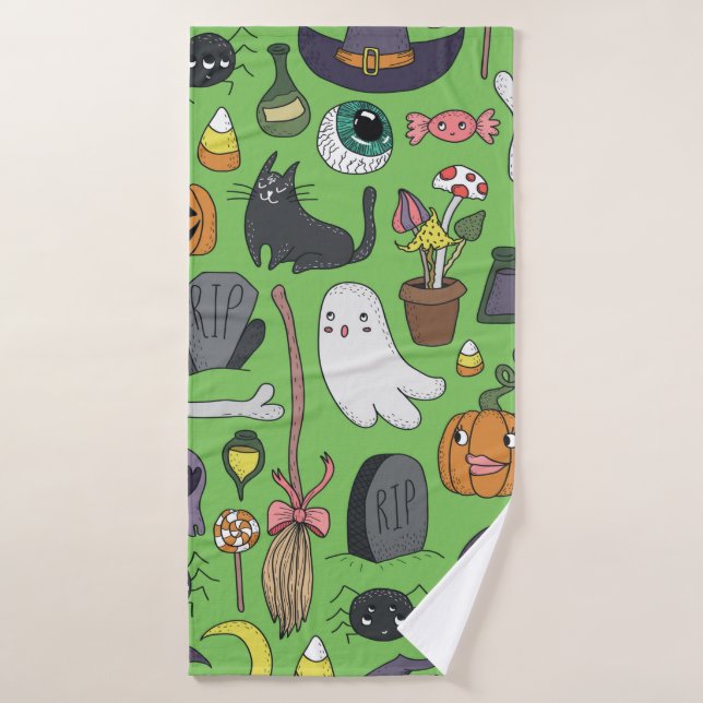 Motifs mignons dessinés à la main sans couture ave (Serviette de bain)