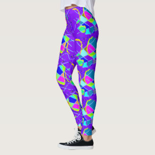 motifs multiples sur leggings bleus violets