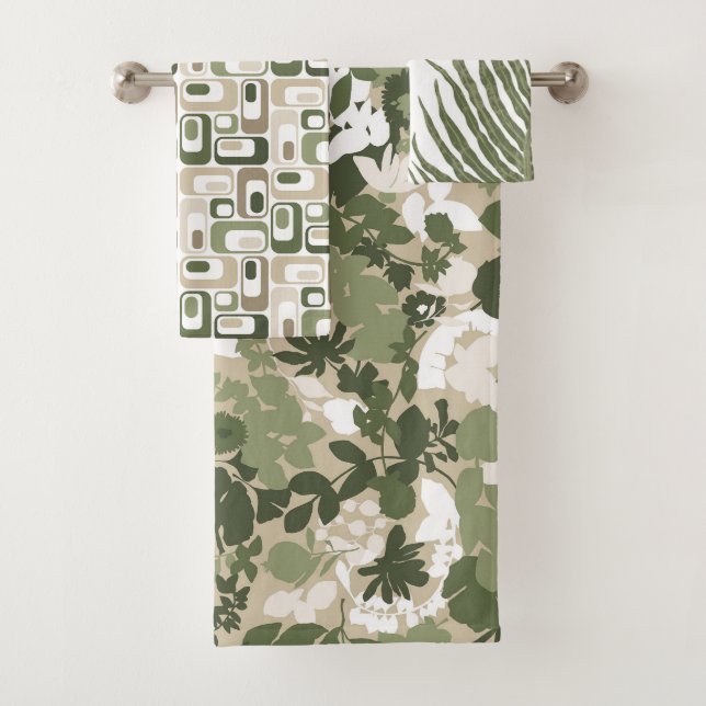 Motifs rétro sage vert olive beige  (En situation)