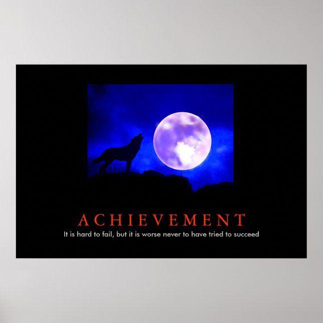 Motivation Réussite Wolf Blue Moon Poster (Devant)