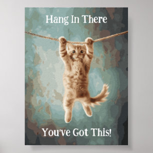 Motivational Funky Hang in There Poster de chat