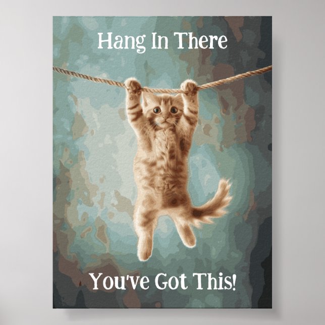 Motivational Funky Hang in There Poster de chat (Devant)
