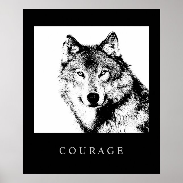 Motivational Pop Art Courage Wolf Poster Imprimer (Devant)