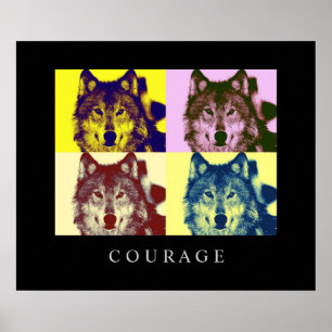 Motivational Pop Art Courage Wolf Poster Imprimer
