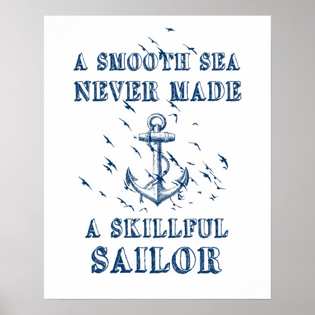 Motivational quote poster Nautical anchor blue (Devant)