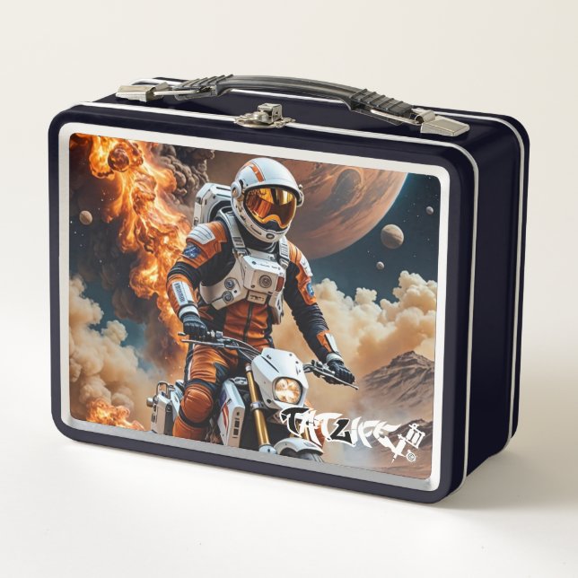 Moto à cheval astronaute sur Mars Lunchbox en méta (Devant)