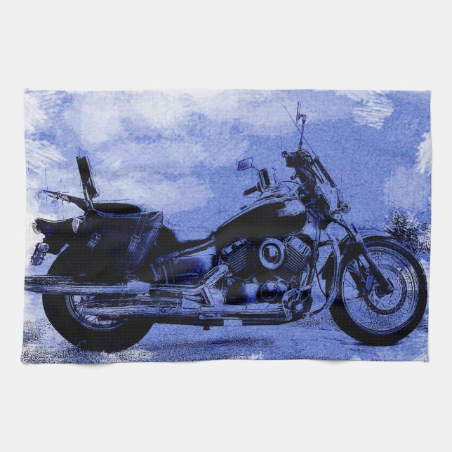 Moto ancienne bleue sur torchon de cuisine (Horizontal)