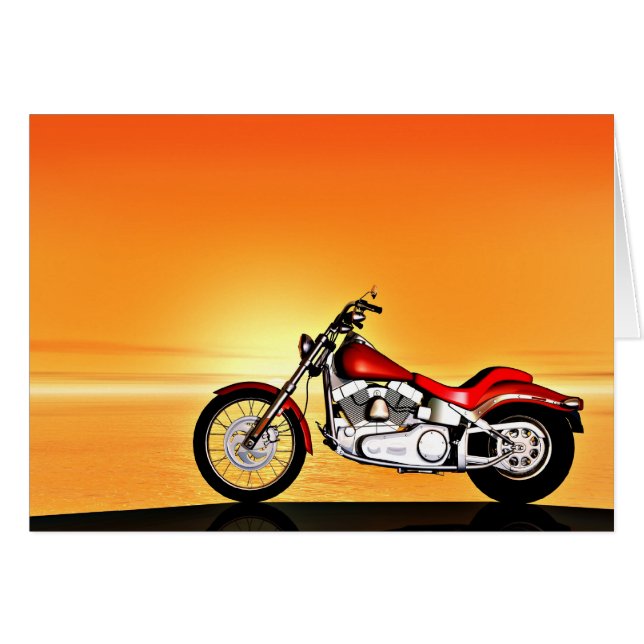 Moto au coucher du soleil. (Devant horizontal)