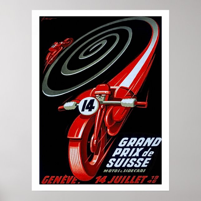 Moto de course à grande vitesse, affiche vintage (Devant)