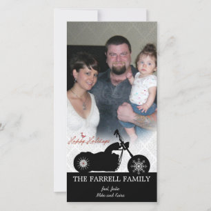 Moto de Père Noël et carte photo de vacances de