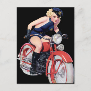 Moto fille Vintage épingler l'art carte postale