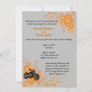 Moto Gris, Noir, Faire-part de mariage orange