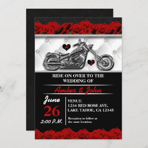 Moto moto moto cuir Rose mariage Invitations