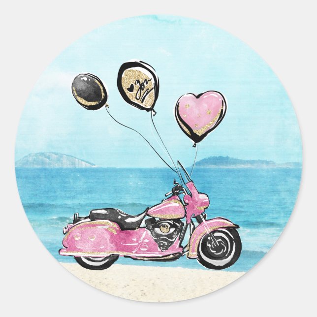Moto rose sur Sticker de mariage de plage (Devant)