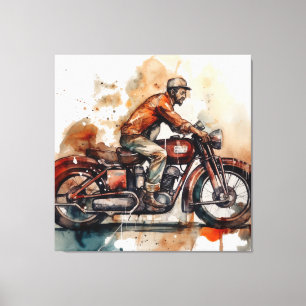 Moto vintage aquarelle toile d'art