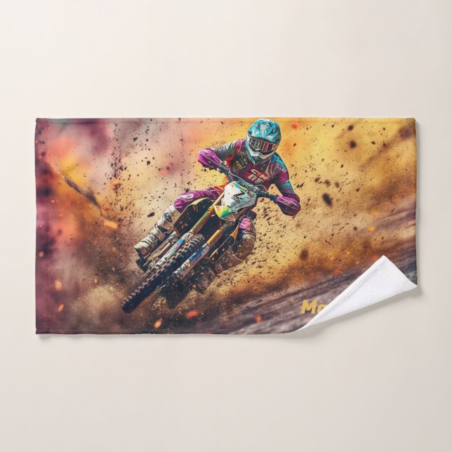Motocross de nom personnalisé (Serviette à main)